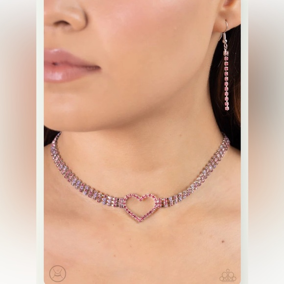💞💞💞 “ROWS OF ROMANCE” PINK CRYSTAL RHINESTONES NECKLACE ~ PAPARAZZI❗️💞💞💞 - Picture 2 of 4